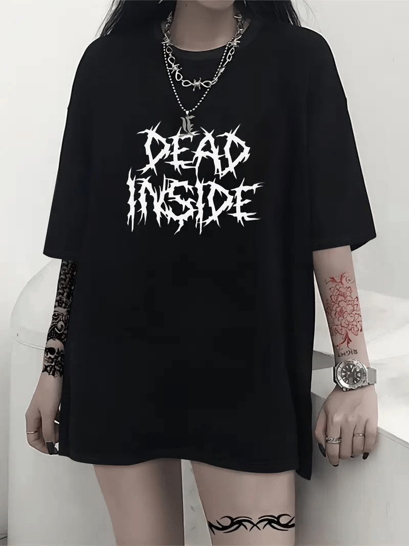 Kadın T-shirt Bisiklet Yaka Oversize Kısa Kollu Tişört - Siyah