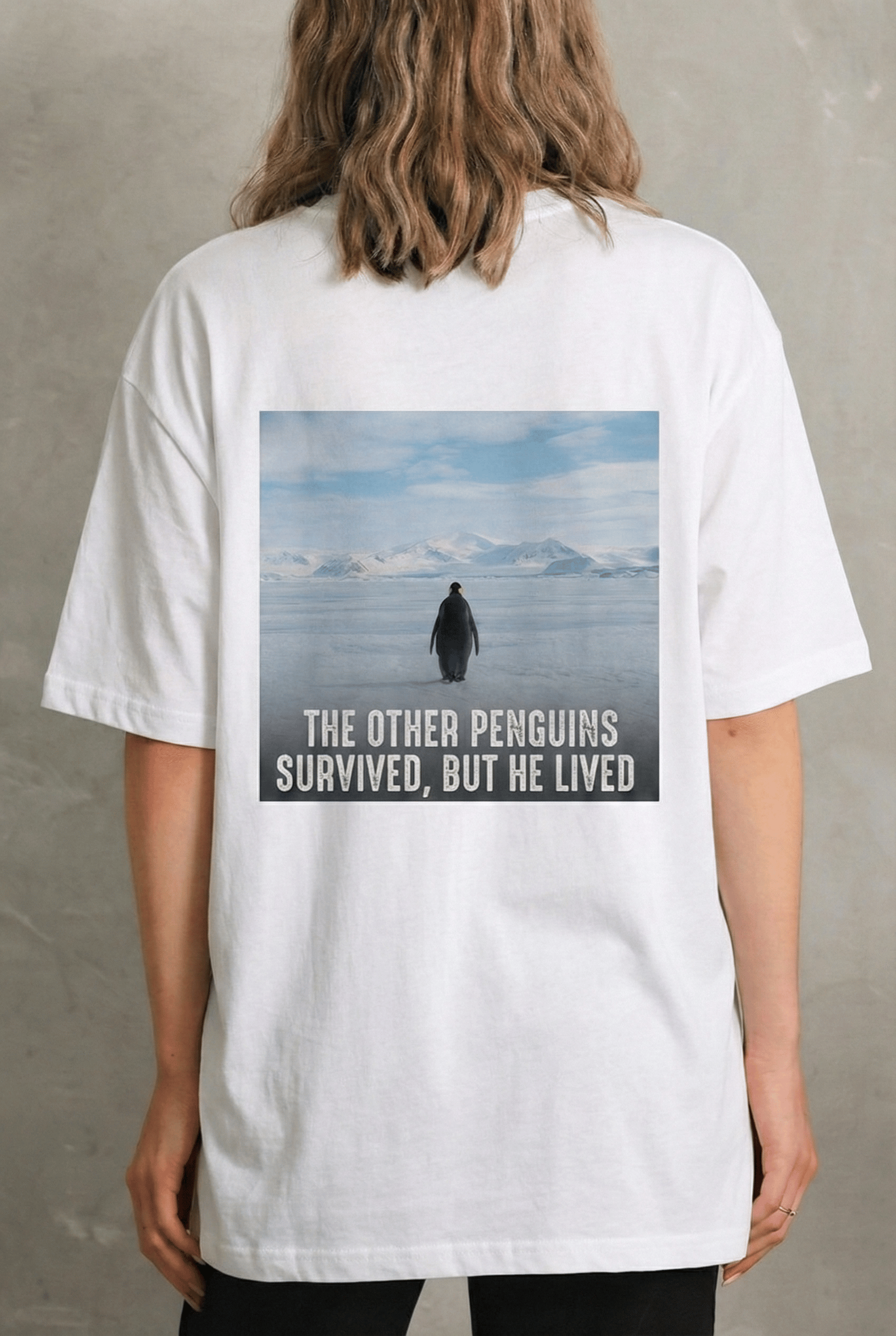 Kadın T-Shirt Penguen Baskılı Bisiklet Yaka Kısa kol yazlık Tişört - Beyaz