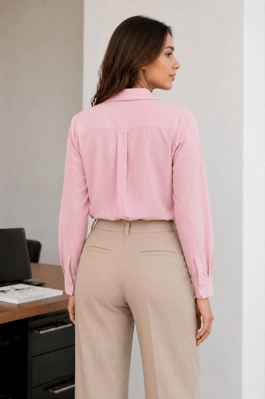 Kadın Uzun Kol Gömlek Düğmeli Klasik Yaka Günlük ve Ofis Şıklığına uygun - Toz Pembe