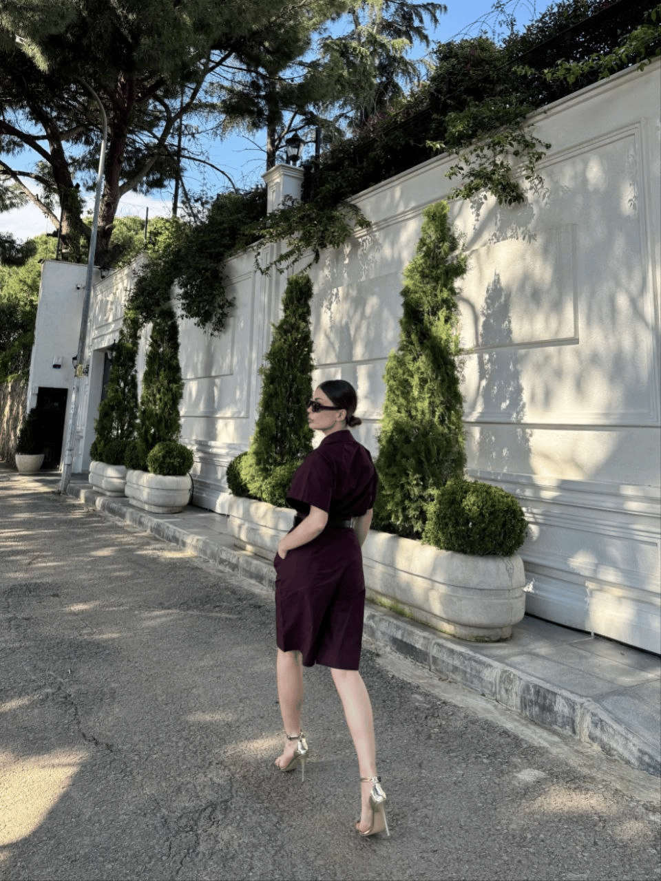 Kadın Yakalı Gömlek Kemerli Şortlu Alt-Üst Takım - Bordo