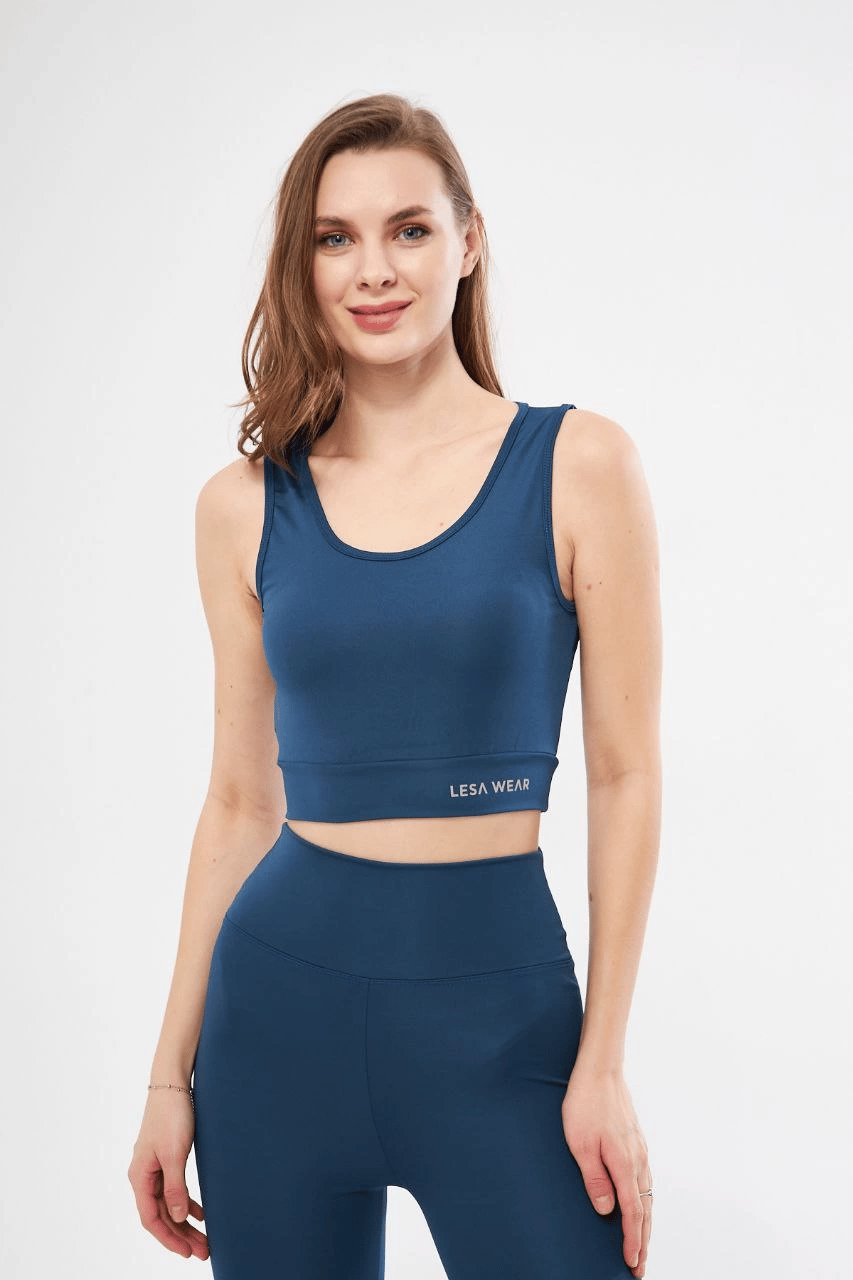 Kolsuz Sporcu Baskılı Crop - Turkuaz