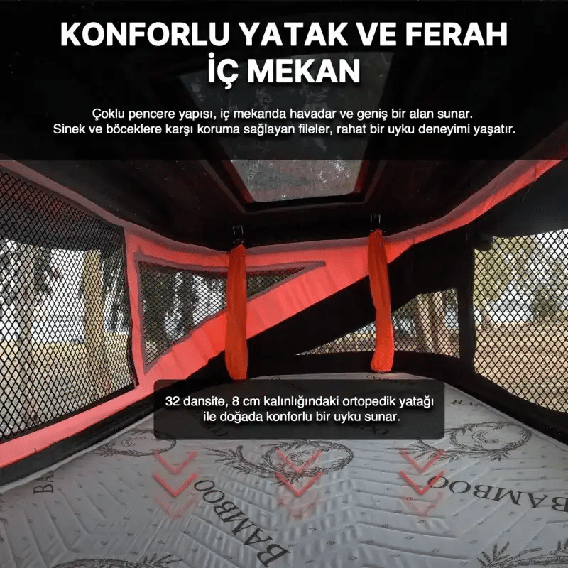 Roxform 2 Kişilik Yeni Nesil Araç Üstü Çadır Cam Tavanlı Tüm Araçlara Uyumlu 4 Mevsim Termal Çadır 210x130cm