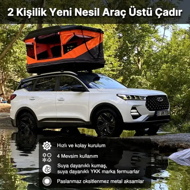 Roxform 2 Kişilik Yeni Nesil Araç Üstü Çadır Cam Tavanlı Tüm Araçlara Uyumlu 4 Mevsim Termal Çadır 210x130cm
