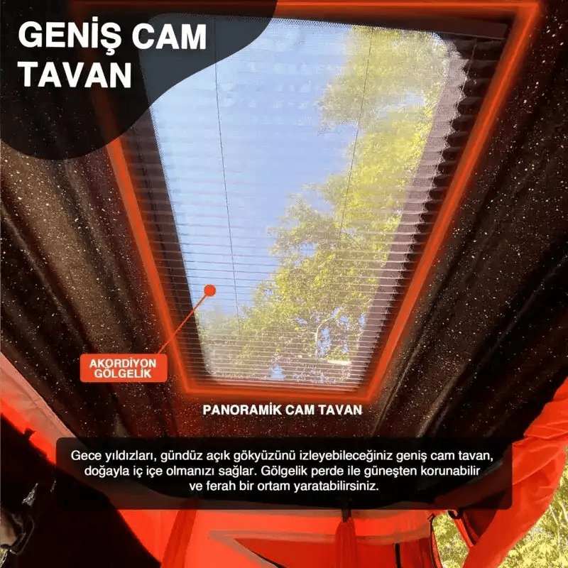 Roxform 2 Kişilik Yeni Nesil Araç Üstü Çadır Cam Tavanlı Tüm Araçlara Uyumlu 4 Mevsim Termal Çadır 210x130cm