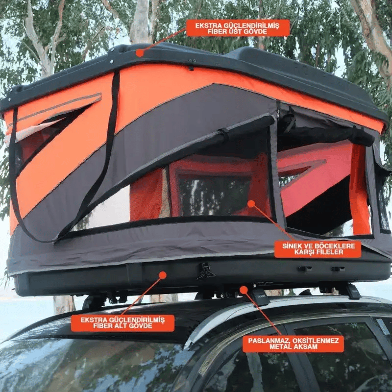 Roxform 2 Kişilik Yeni Nesil Araç Üstü Çadır Cam Tavanlı Tüm Araçlara Uyumlu 4 Mevsim Termal Çadır 210x130cm