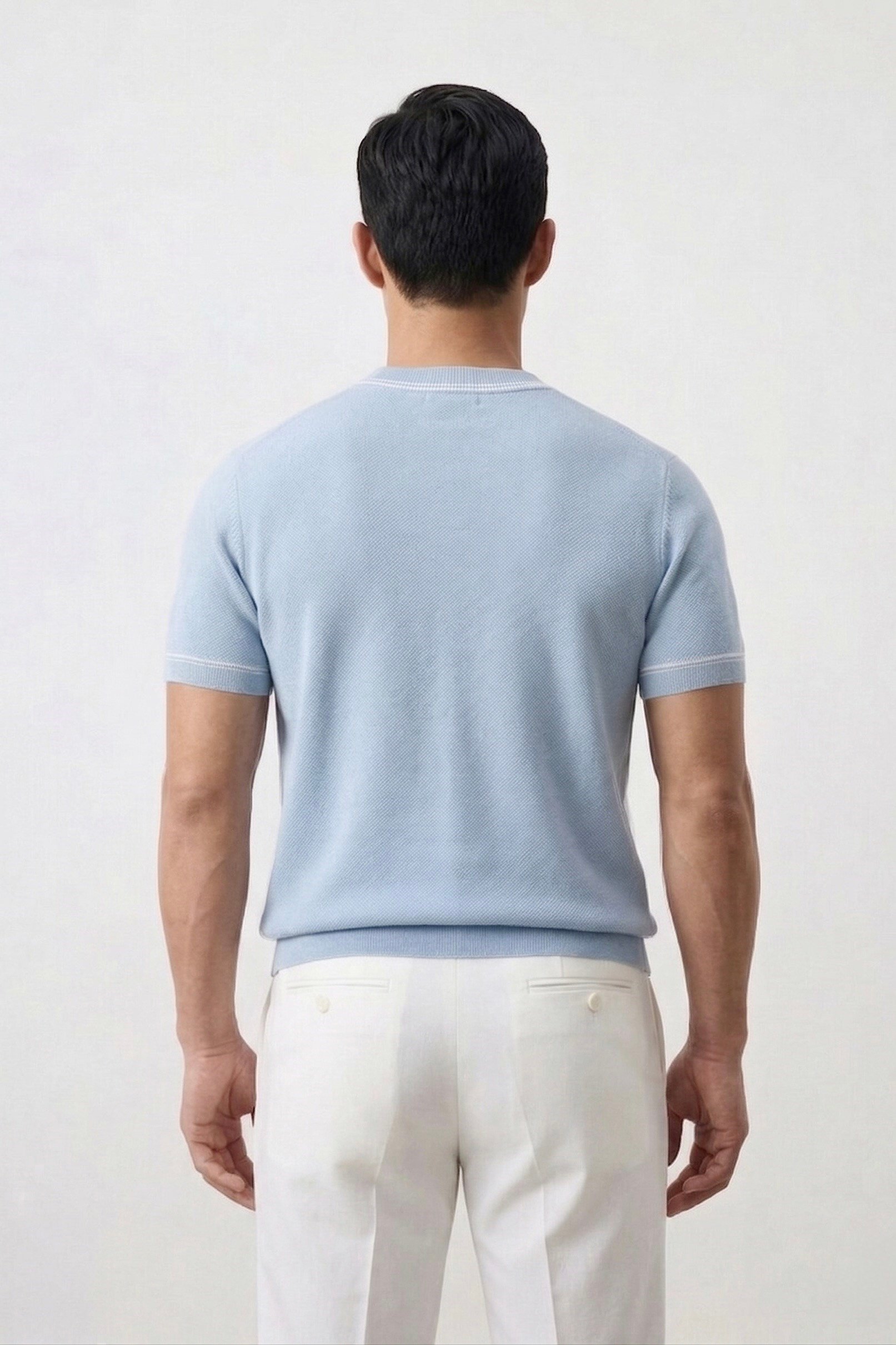 Classic Fit Kısa Kollu Bisiklet Yaka Triko Açık Mavi