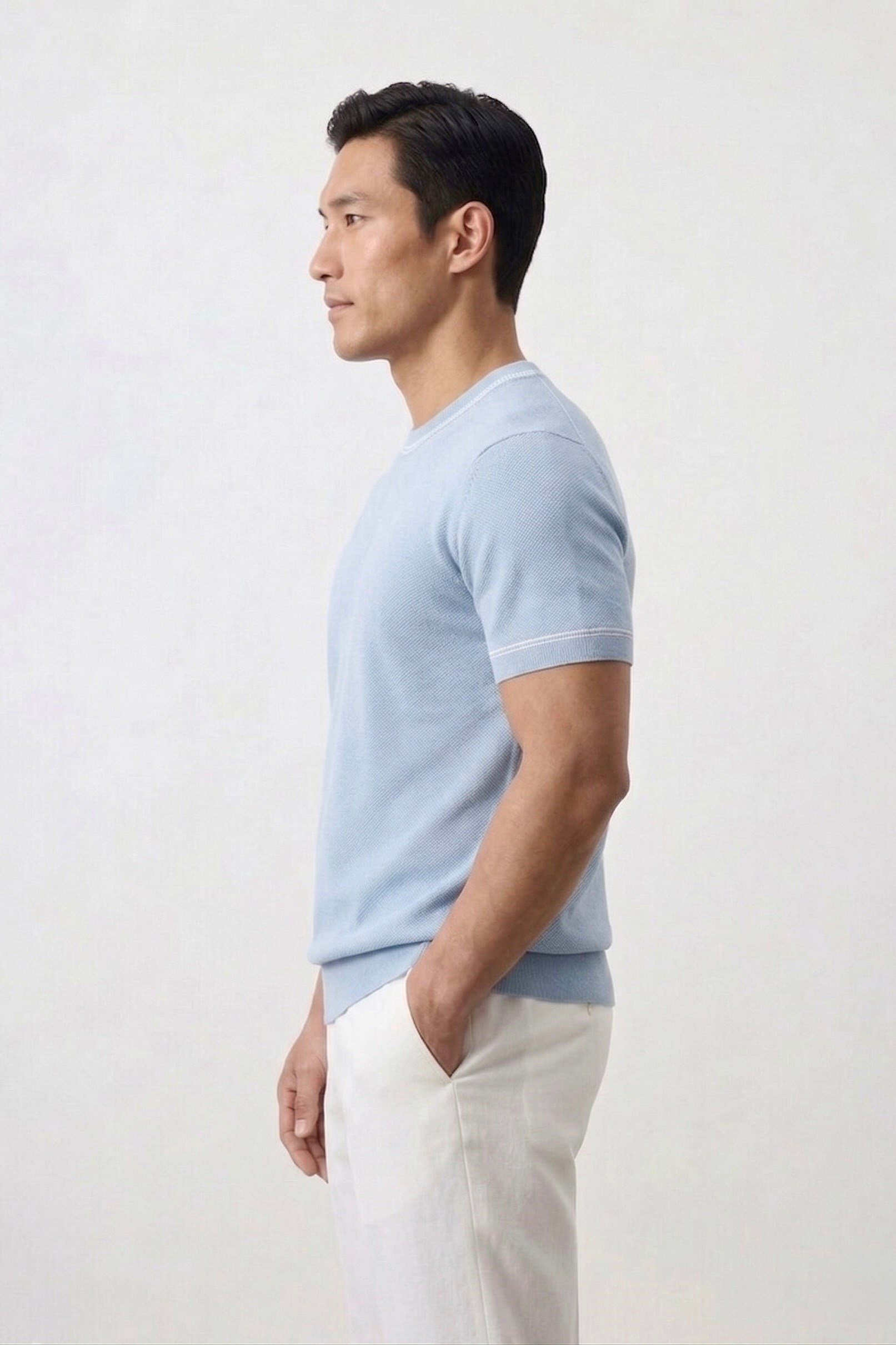 Classic Fit Kısa Kollu Bisiklet Yaka Triko Açık Mavi