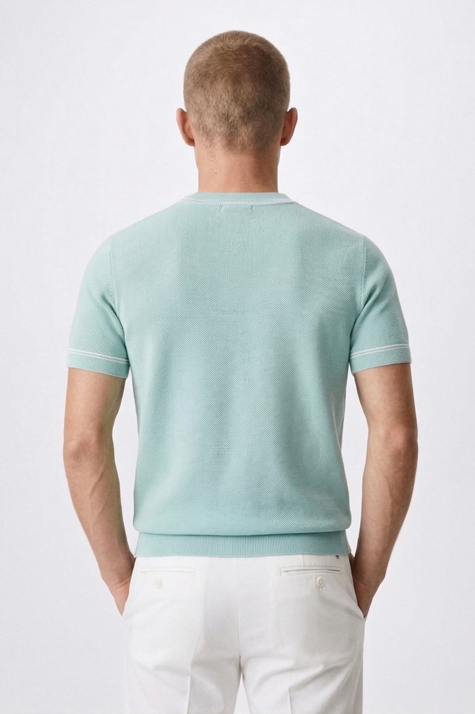 Classic Fit Kısa Kollu Bisiklet Yaka Triko Mint