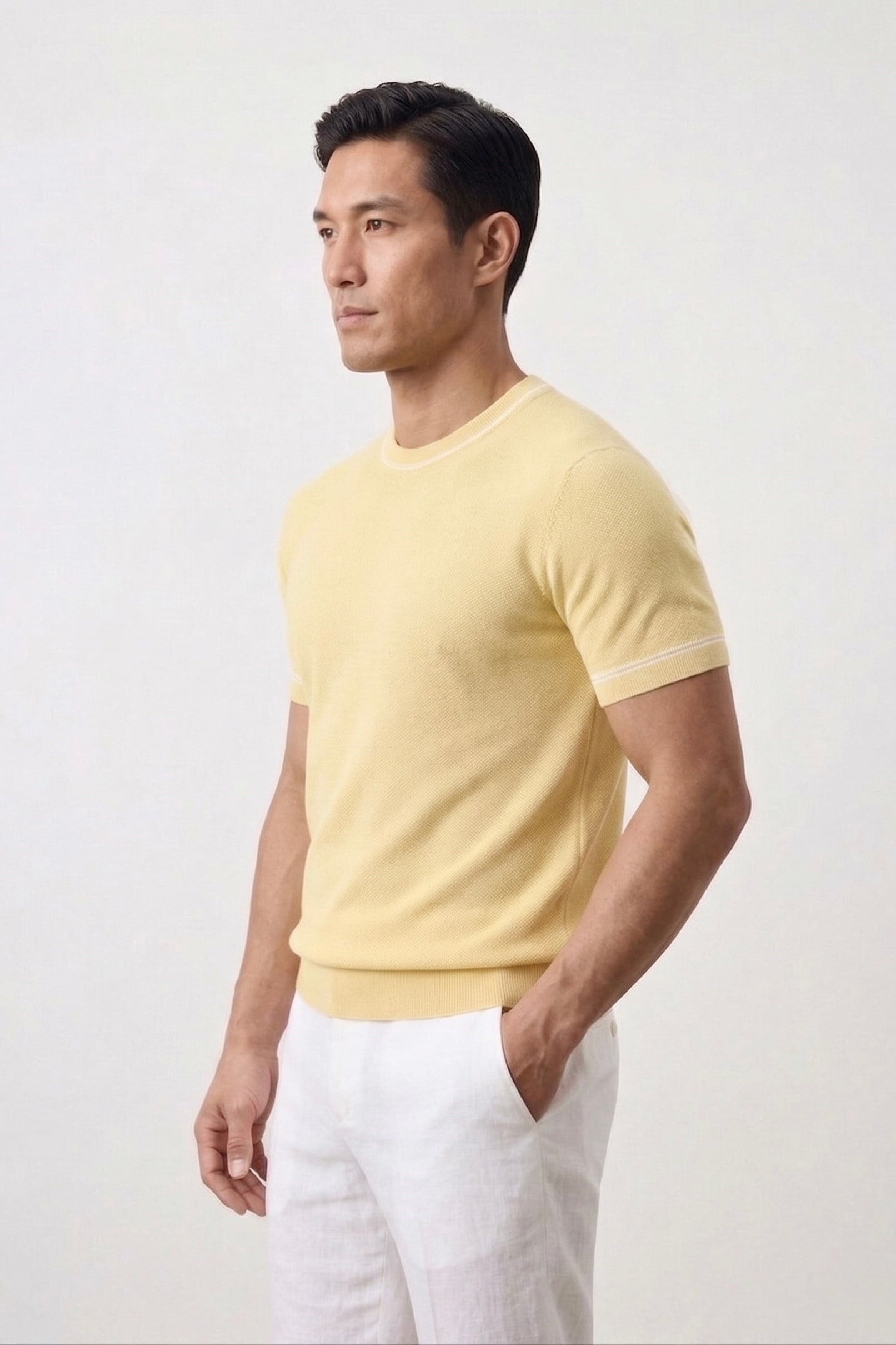 Classic Fit Kısa Kollu Bisiklet Yaka Triko Limon