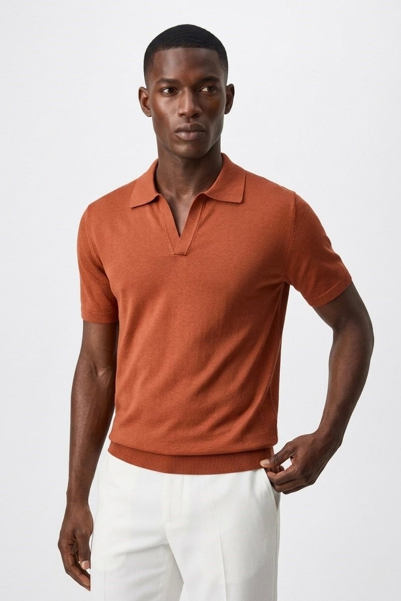 Polo Yaka Rayon Triko Kazak Kiremit
