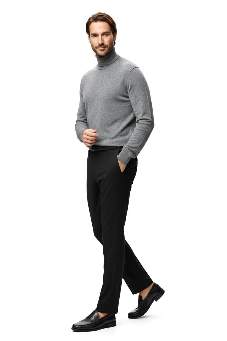 Regular Fit Balıkçı Yaka Triko Kazak -Gri
