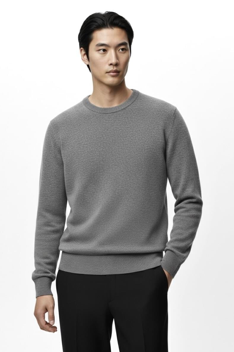 Regular Fit Bisiklet Yaka Triko Kazak - Gri