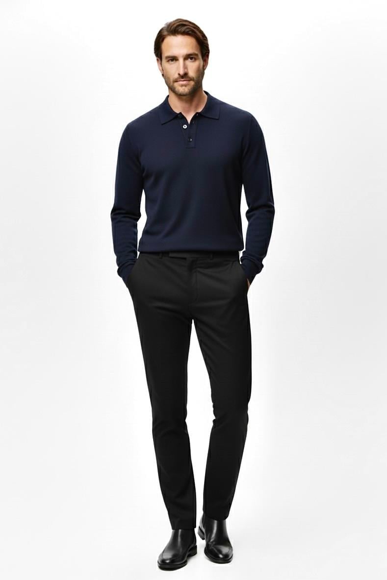 Regular Fit Polo Yaka Triko Kazak - Lacivert