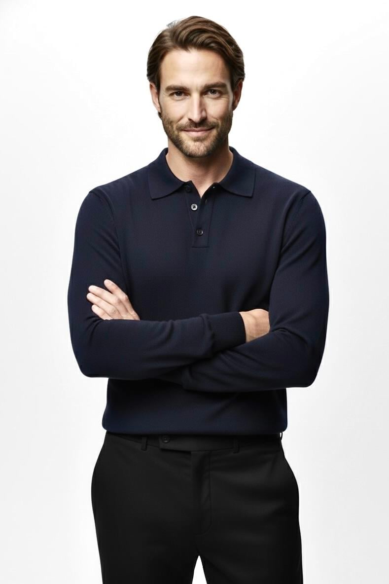 Regular Fit Polo Yaka Triko Kazak - Lacivert