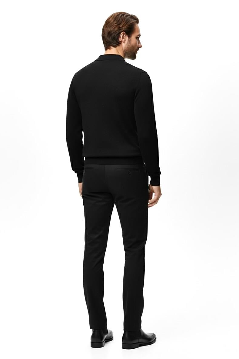 Regular Fit Polo Yaka Triko Kazak - Siyah