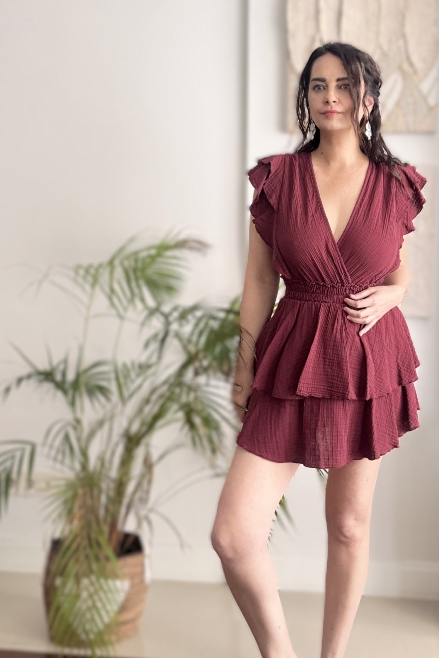 . - Alias Fırfırlı Tulum Elbise - Ruby Wine Bordo