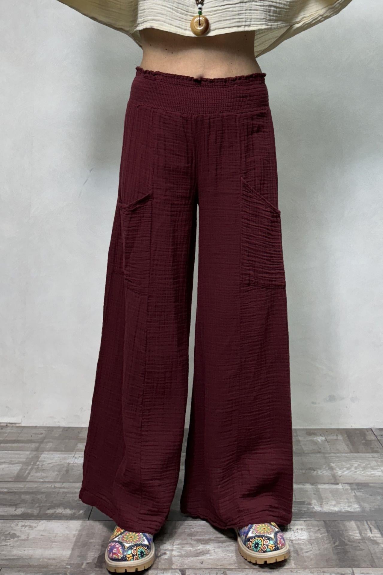 Bendis Müslin Pantolon - Bordo