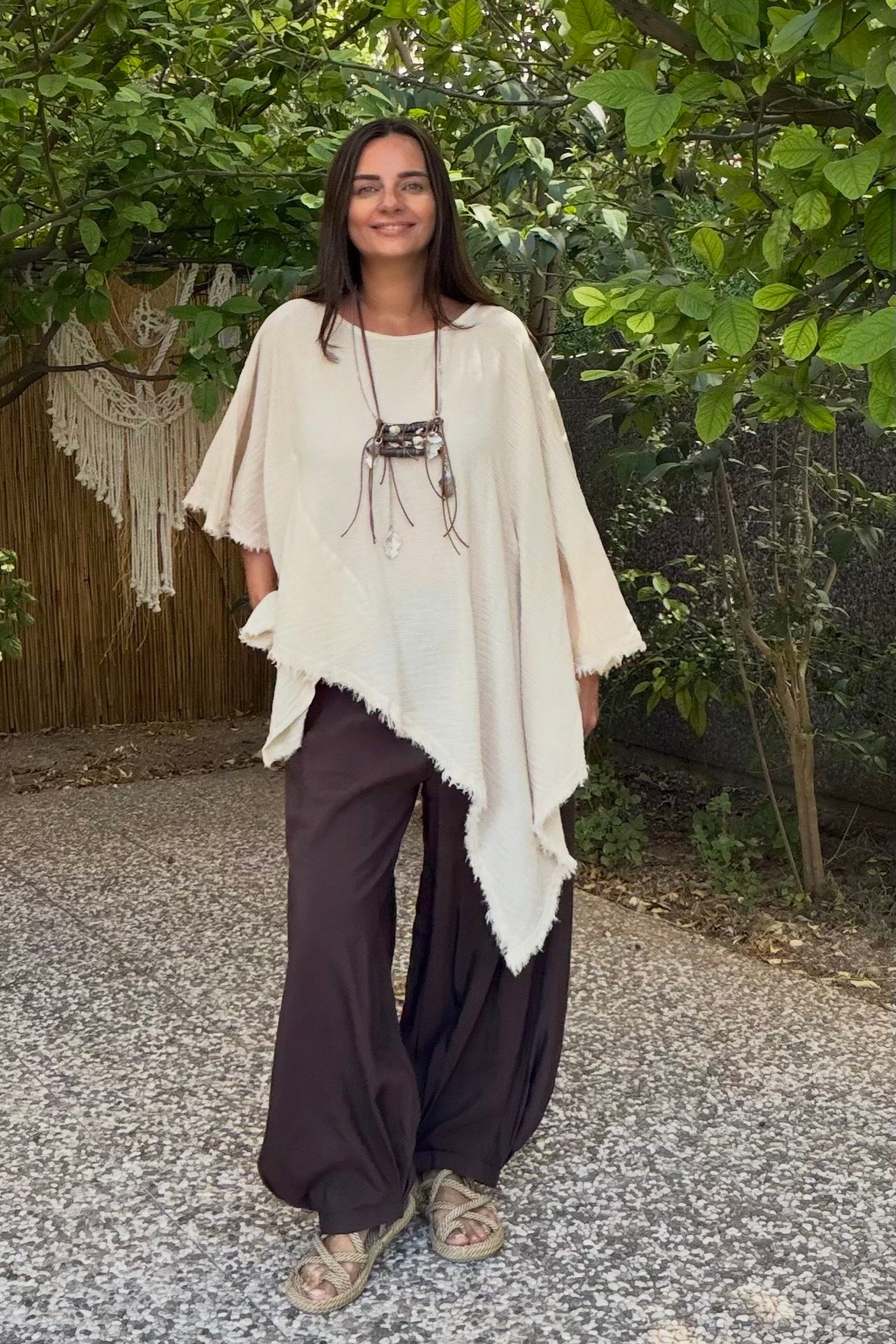 . - Blanca Çakıl Panço Bluz - Bej