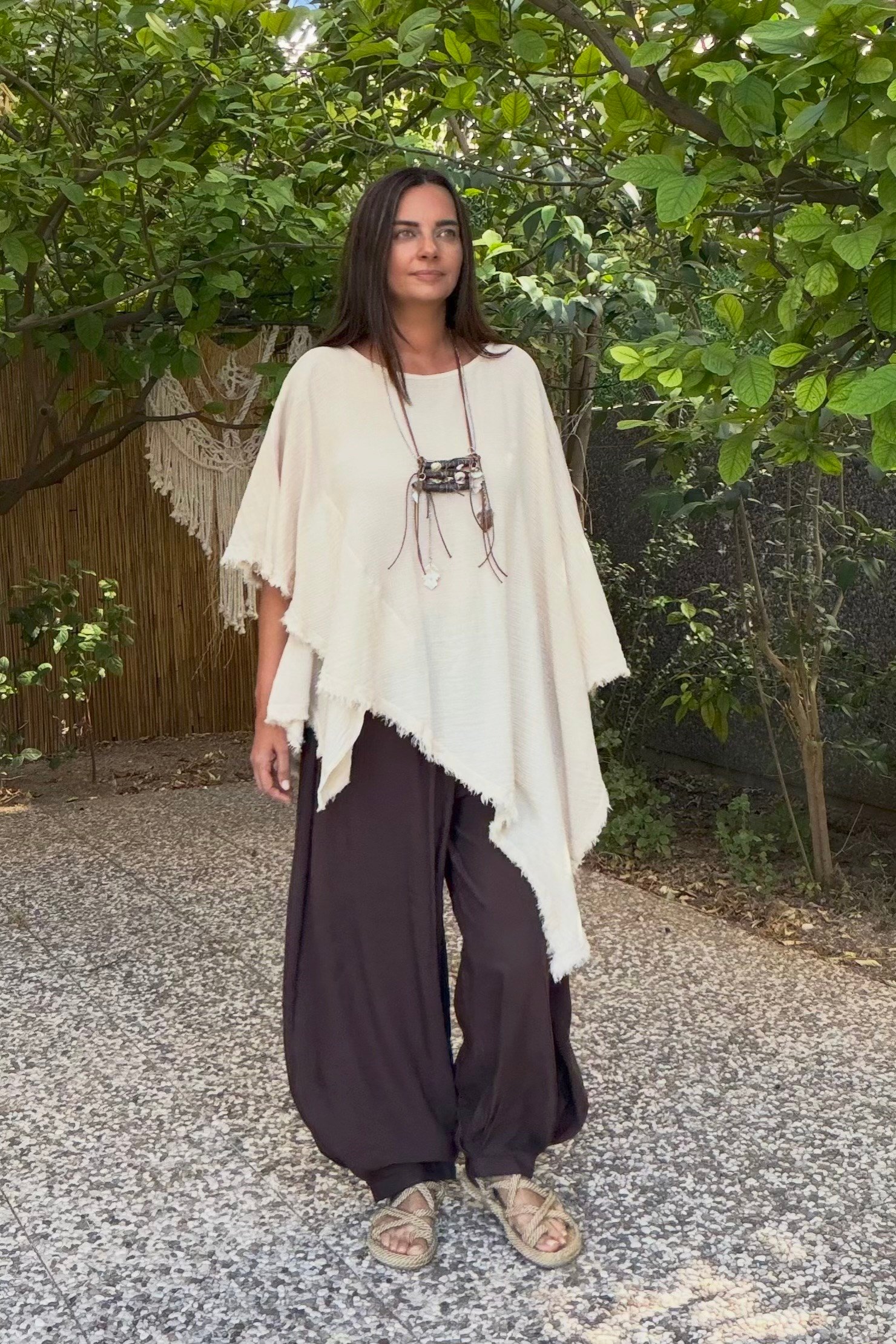 . - Blanca Çakıl Panço Bluz - Bej