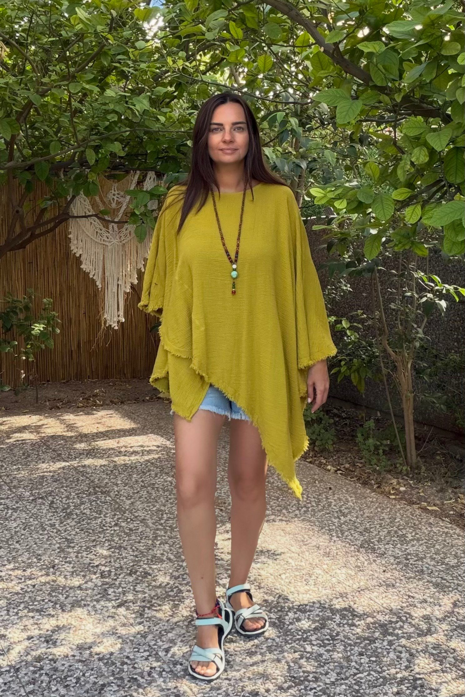 . - Blanca Çakıl Panço Bluz - Golden Olive Limon Küpü