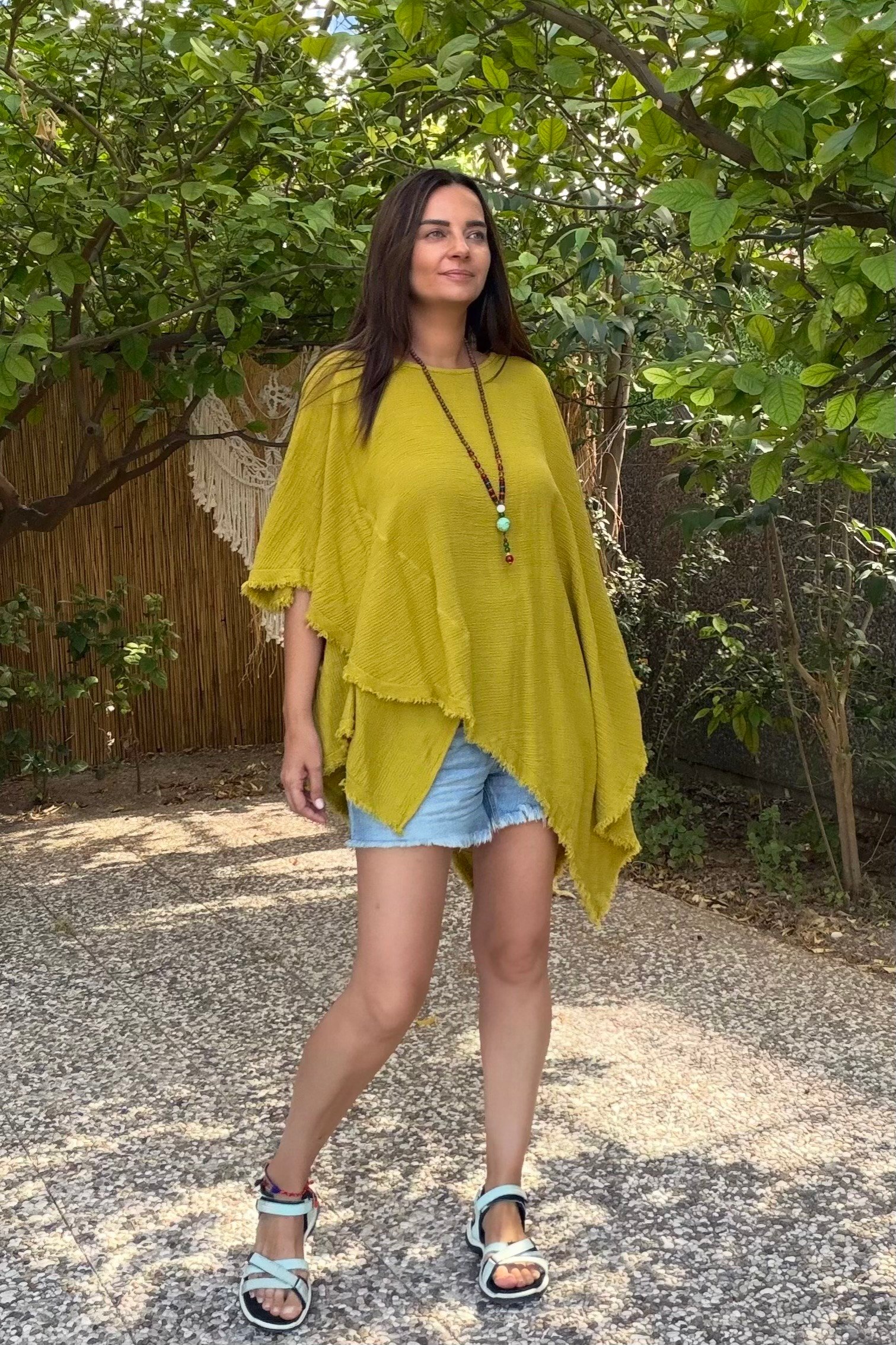 . - Blanca Çakıl Panço Bluz - Golden Olive Limon Küpü