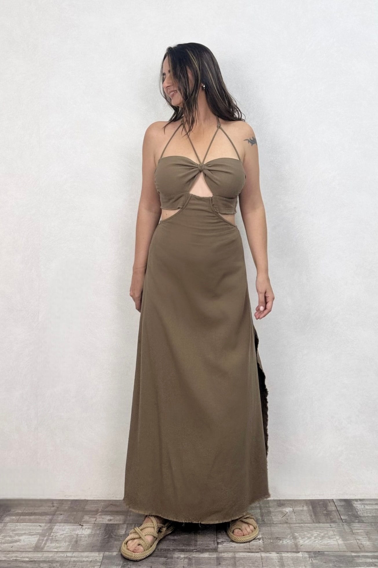 . - Blanca Gaia Lora Elbise - Neutral Brown Doğal Kahve