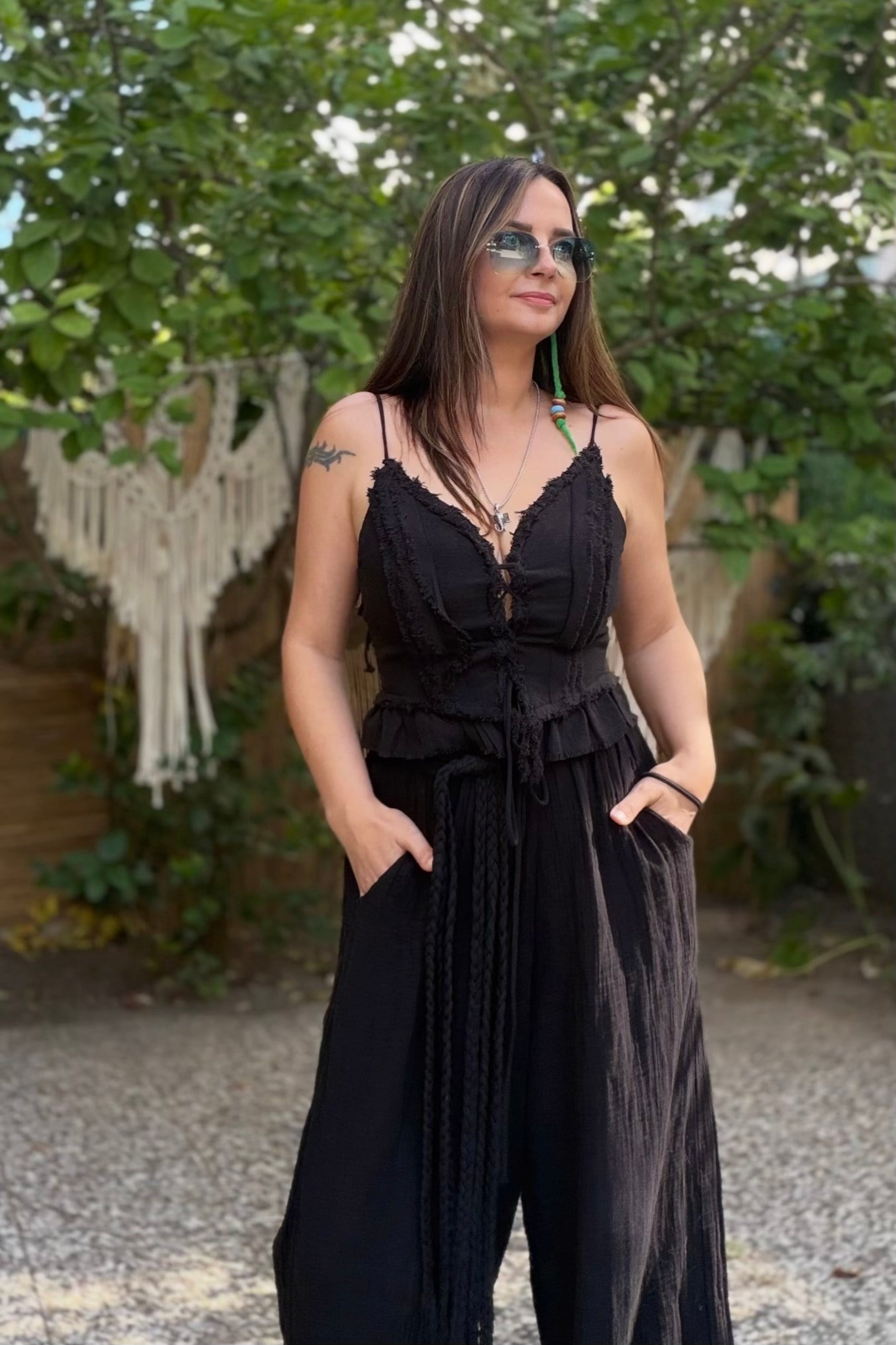 . - Blanca Gaia Simya Korse Bluz - Siyah