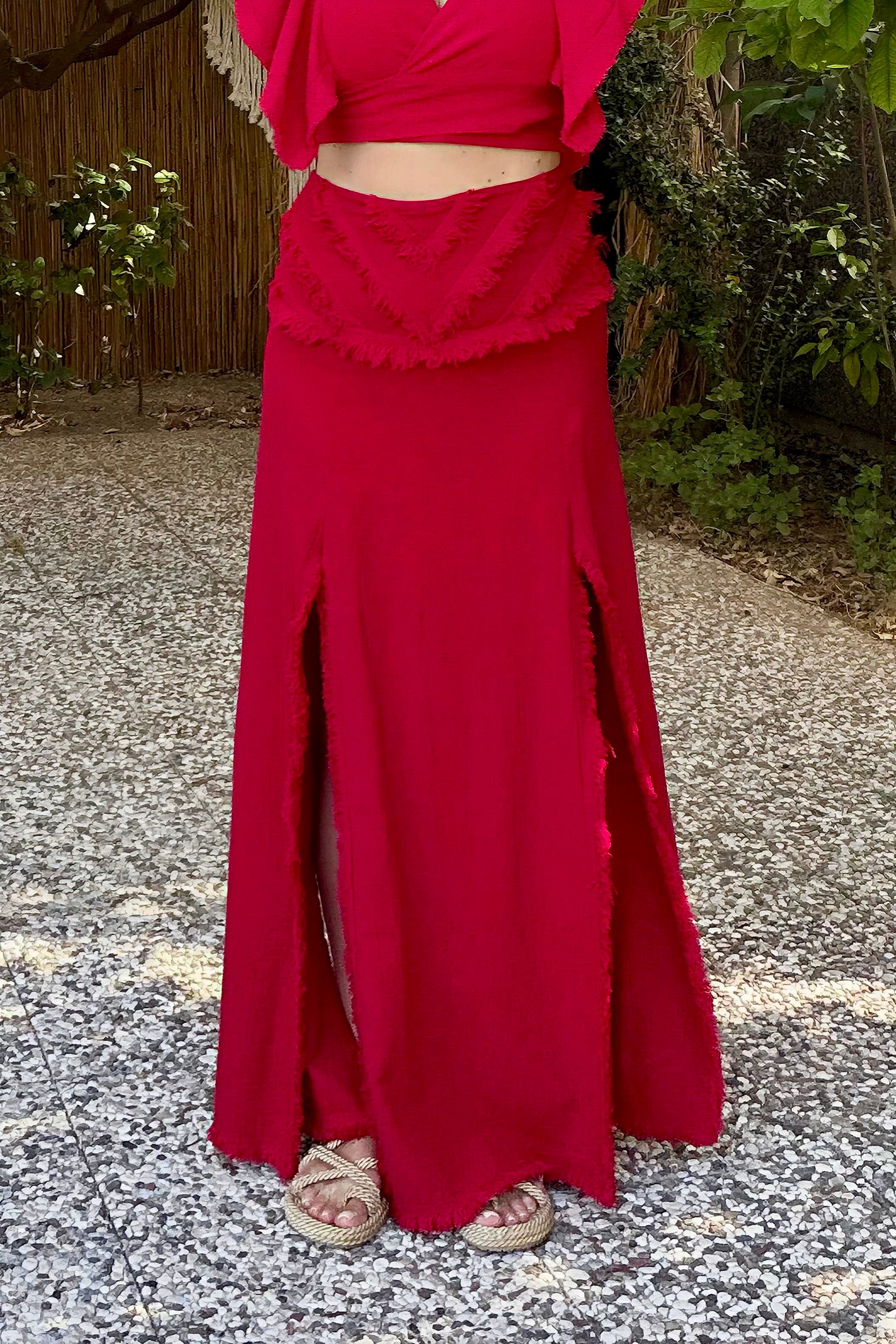 . - Blanca İda Kemer Detaylı Etek - Barbados Cherry Vişne