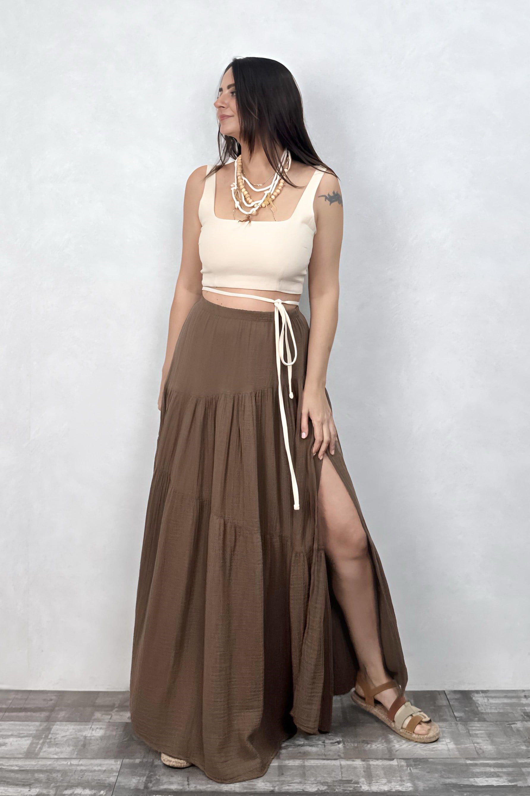 . - Blanca Jazz Dolamalı Crop Top -Bej