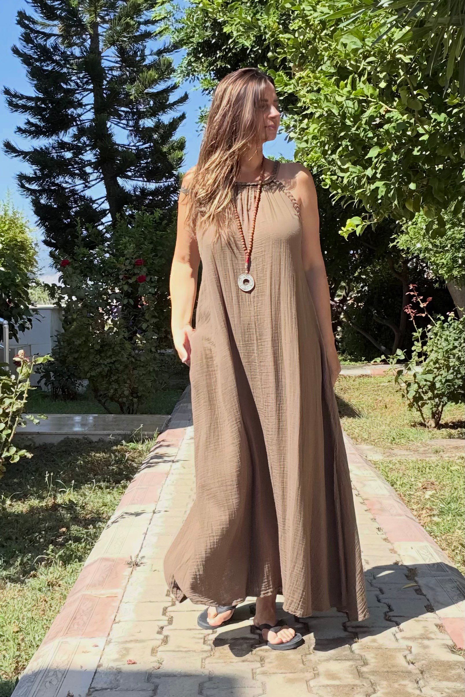 . - Blanca Perit Müslin Elbise - Neutral Brown Doğal Kahve
