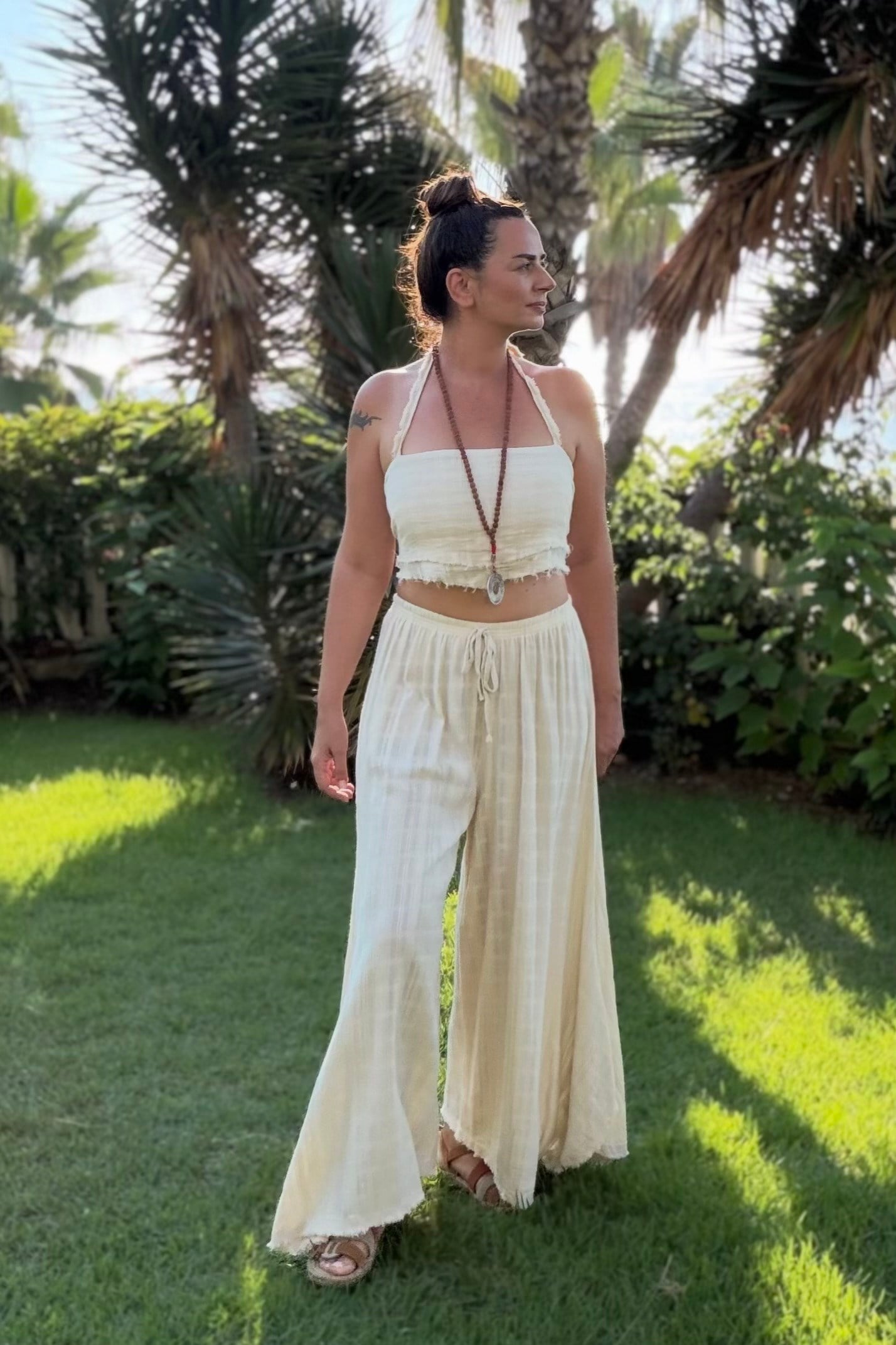 . - Blanca Vialis Bağlamalı Crop Top -Bej