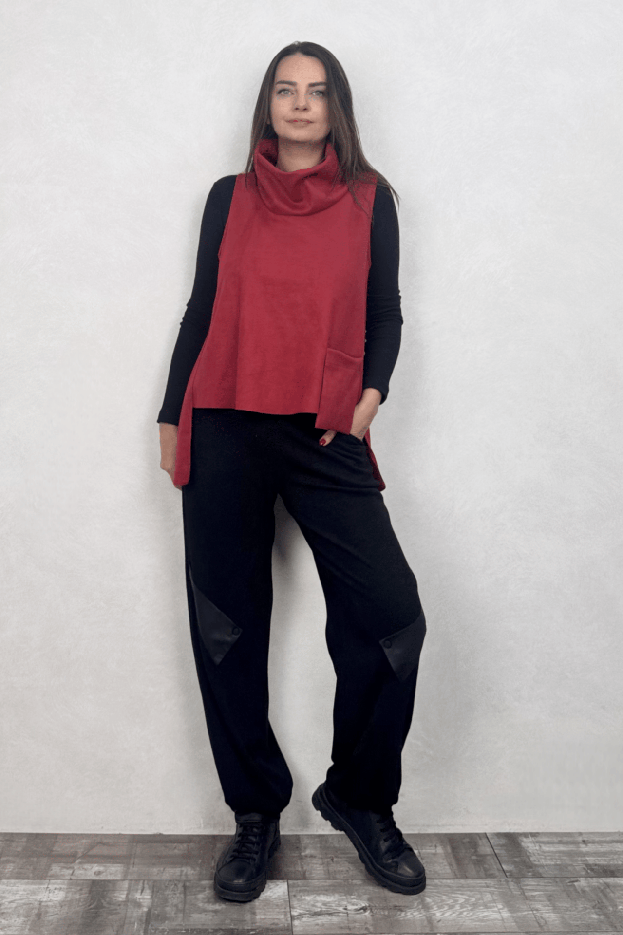Cep Detaylı Süet Bluz - Bordo