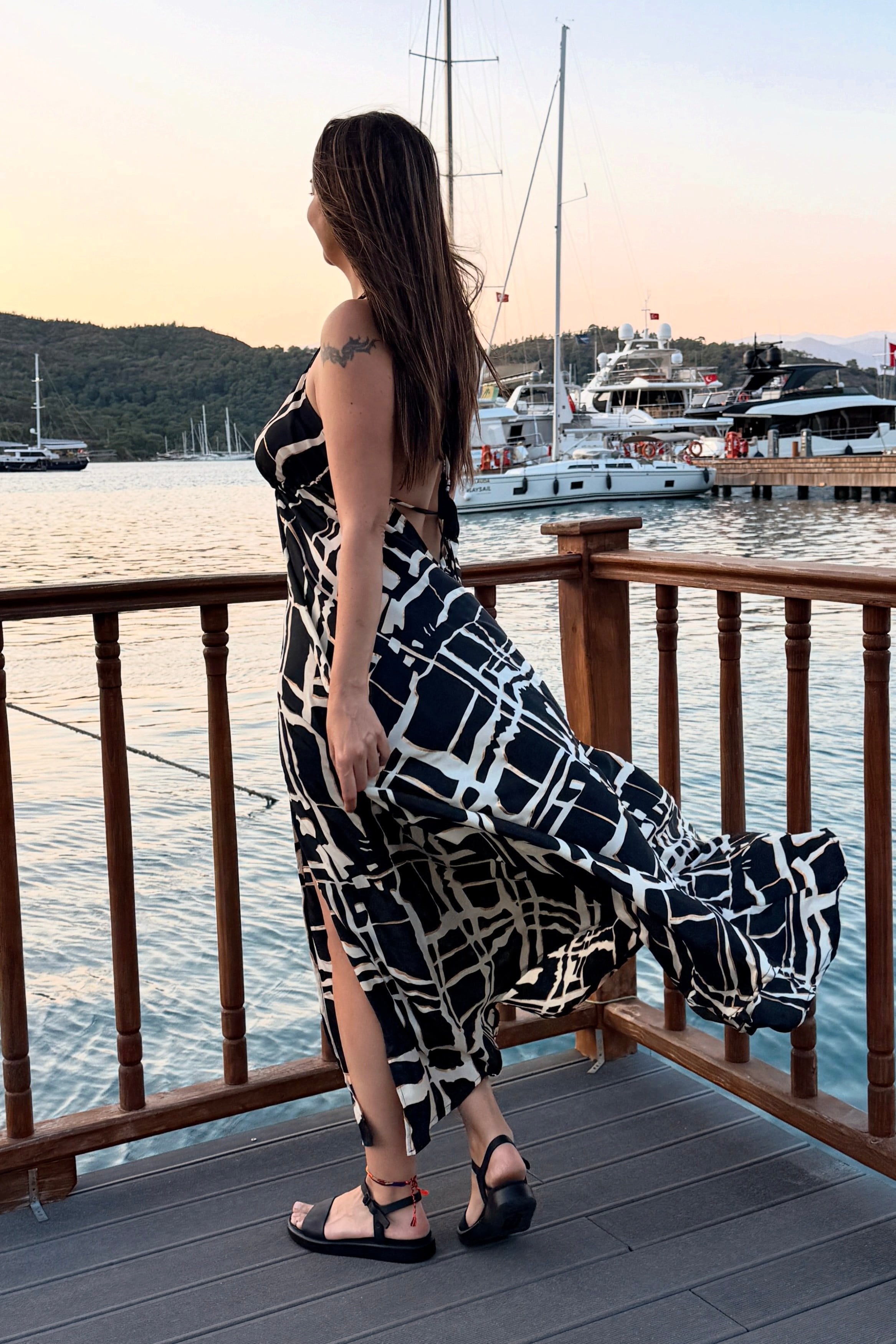 . - Dalia İpek Elbise -Gold Black