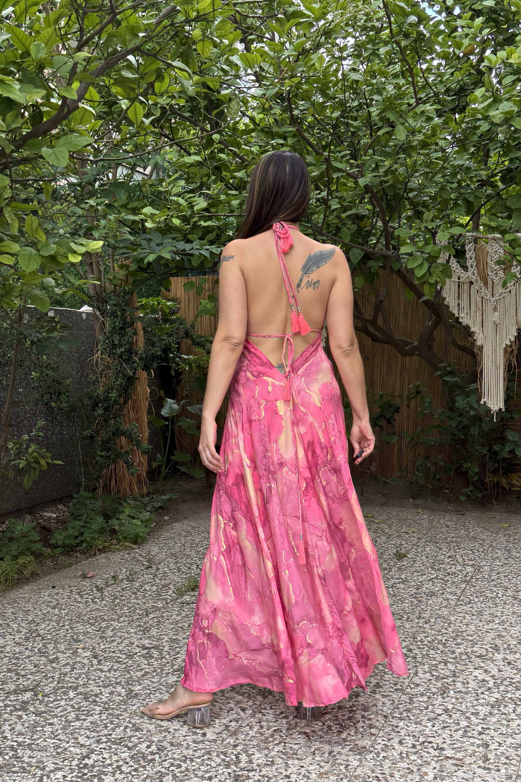 . - Dalia İpek Elbise -pembe Gold