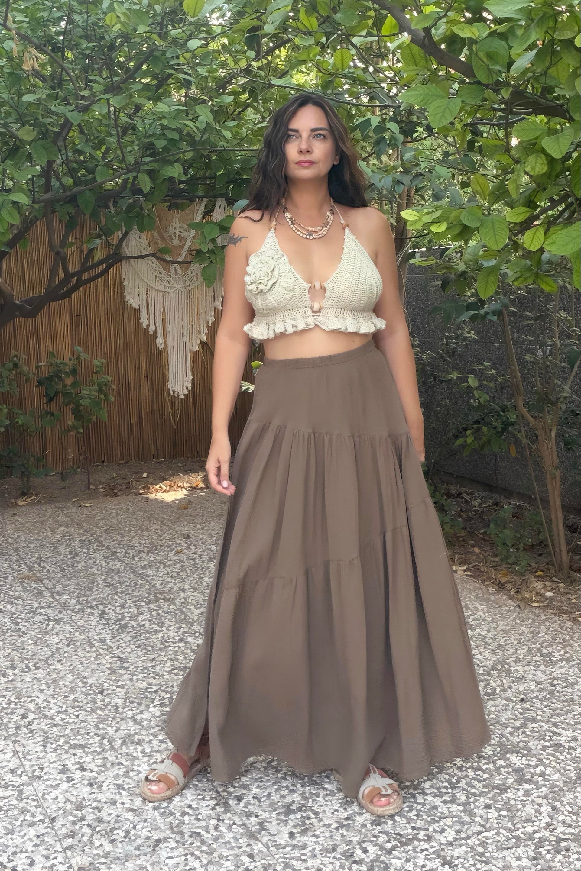 . - Dione Müslin Etek  - Neutral Brown Doğal Kahve