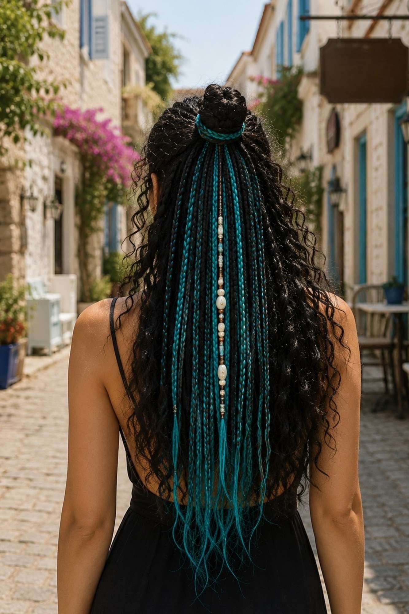 . - El Yapımı Afro boncuklu Saç Tokası - Yeşil Siyah