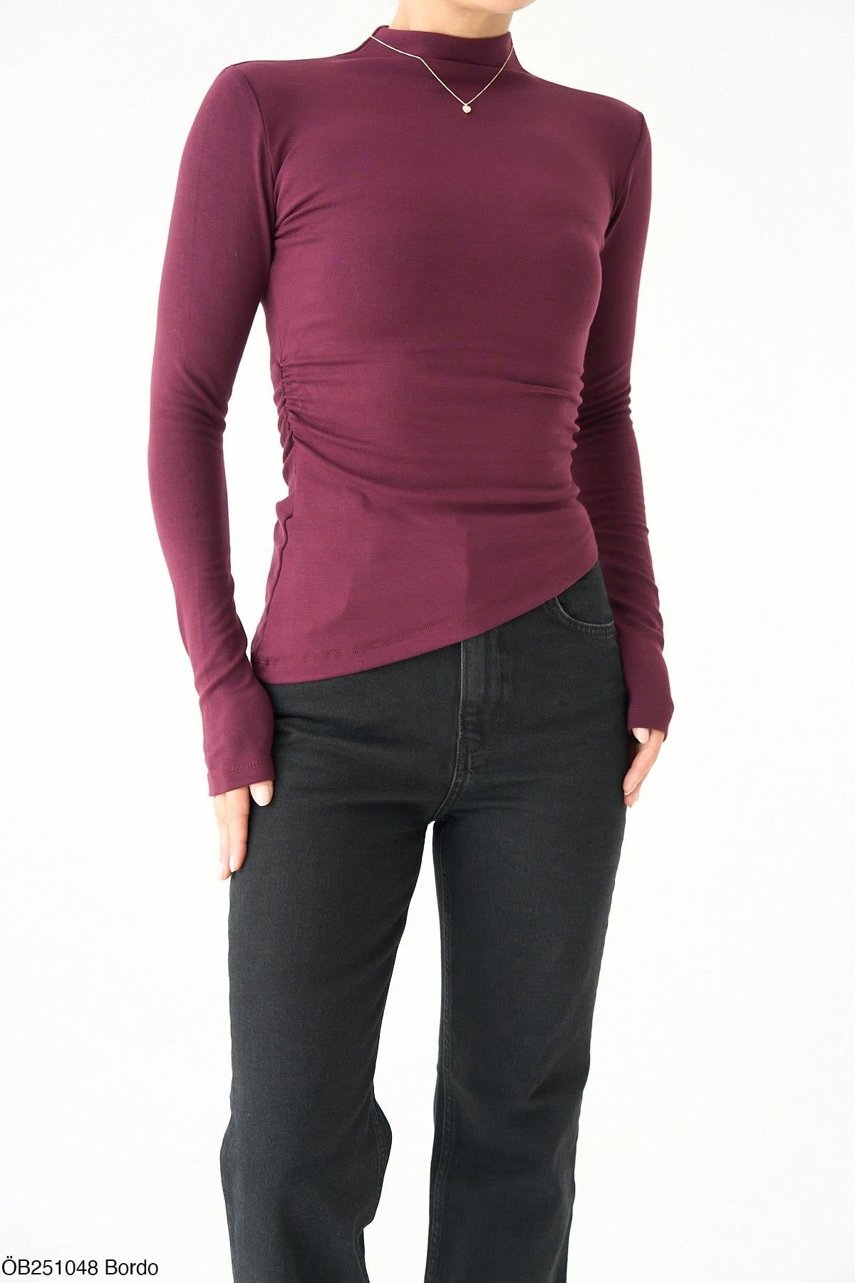 . - Fit Basic Bluz - Mürdüm