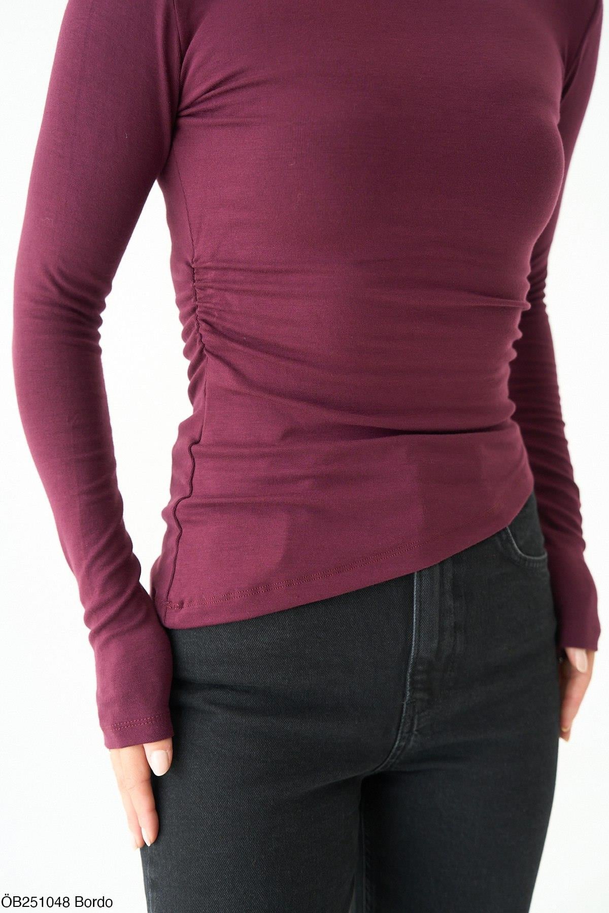 . - Fit Basic Bluz - Mürdüm