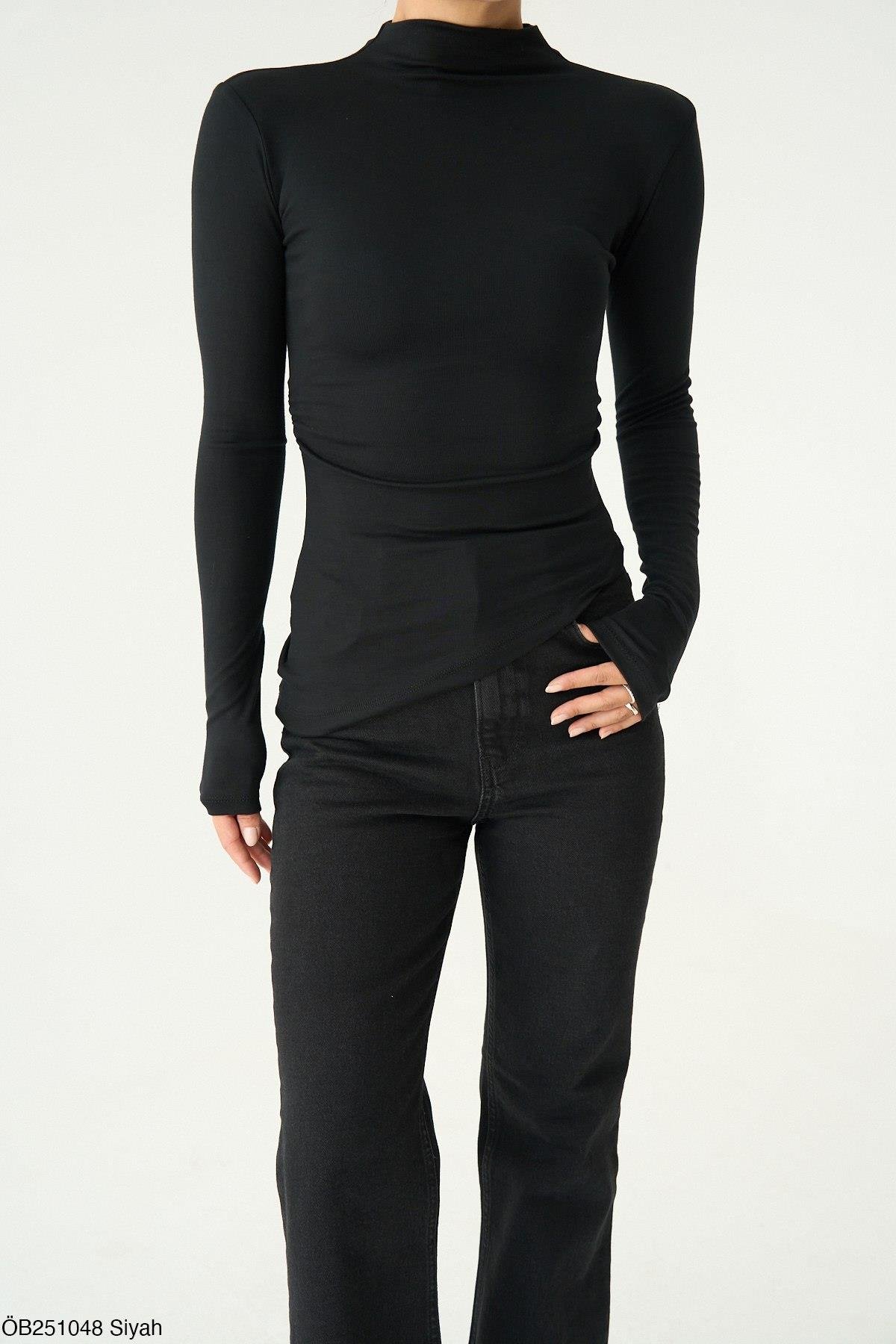 . - Fit Basic Bluz - Siyah