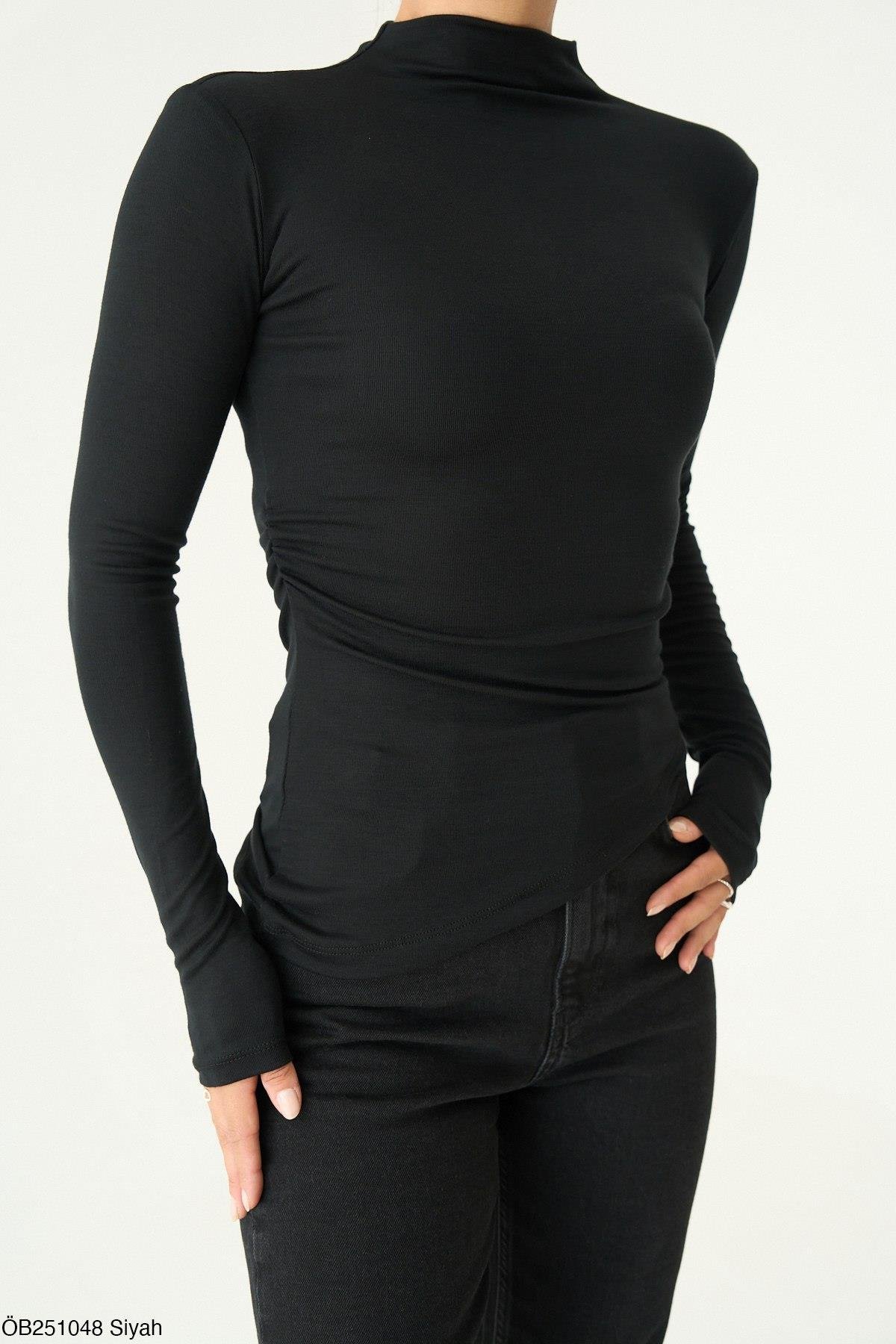 . - Fit Basic Bluz - Siyah