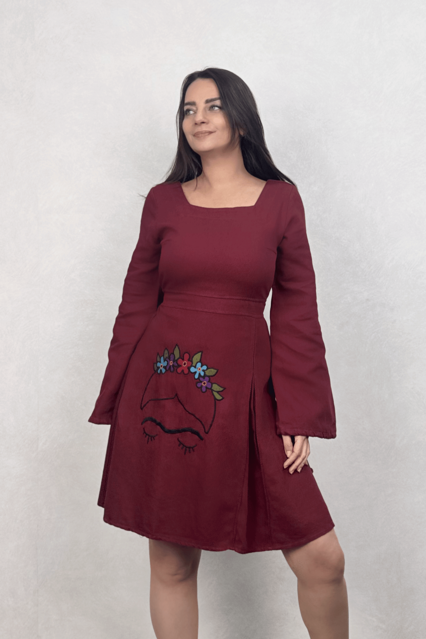 . - Flor de Frida Elbise - Bordo