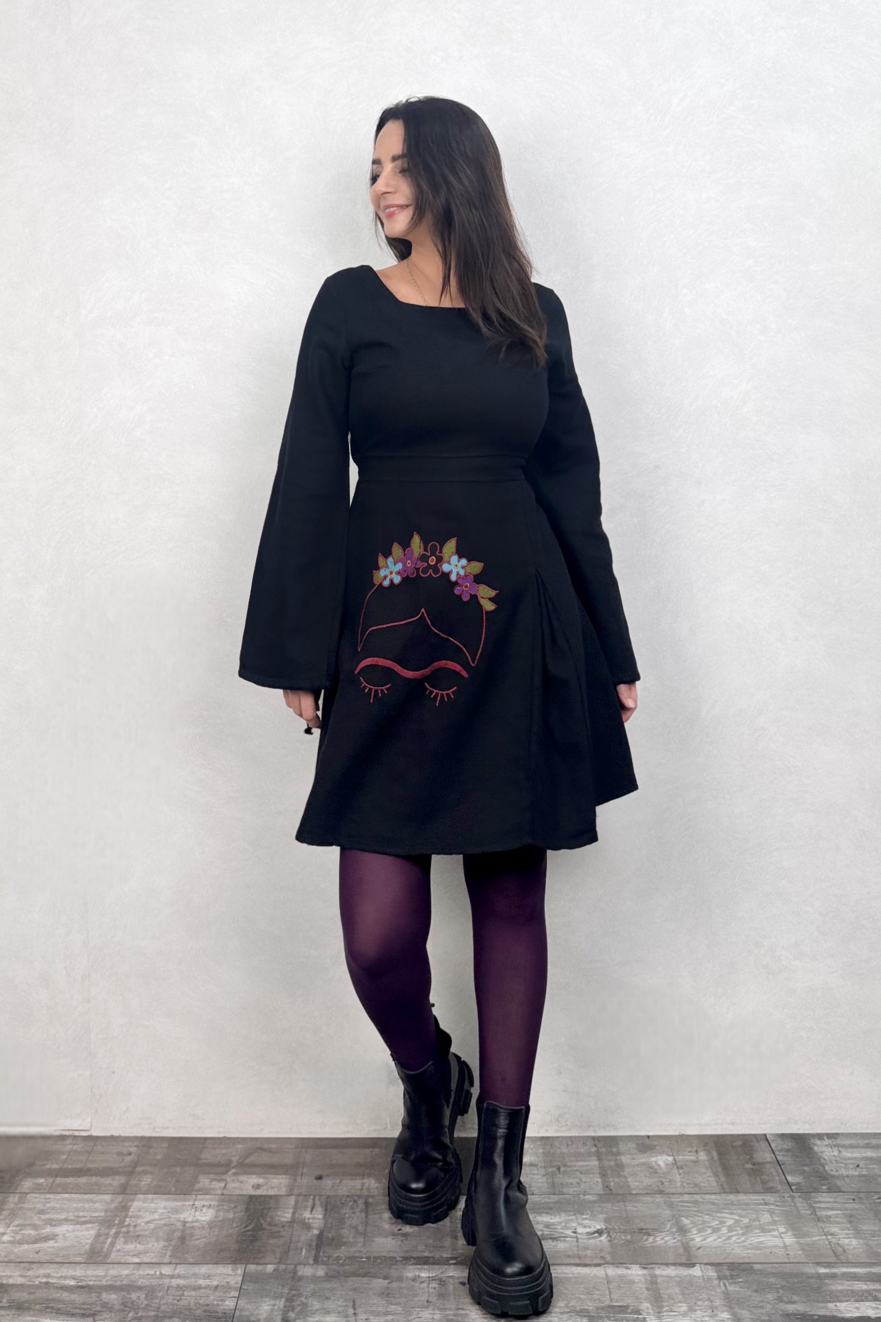 . - Flor de Frida Elbise - Siyah