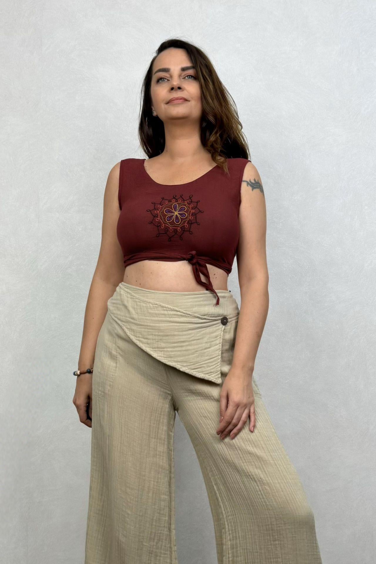 Fuga Crop Bluz- Bordo