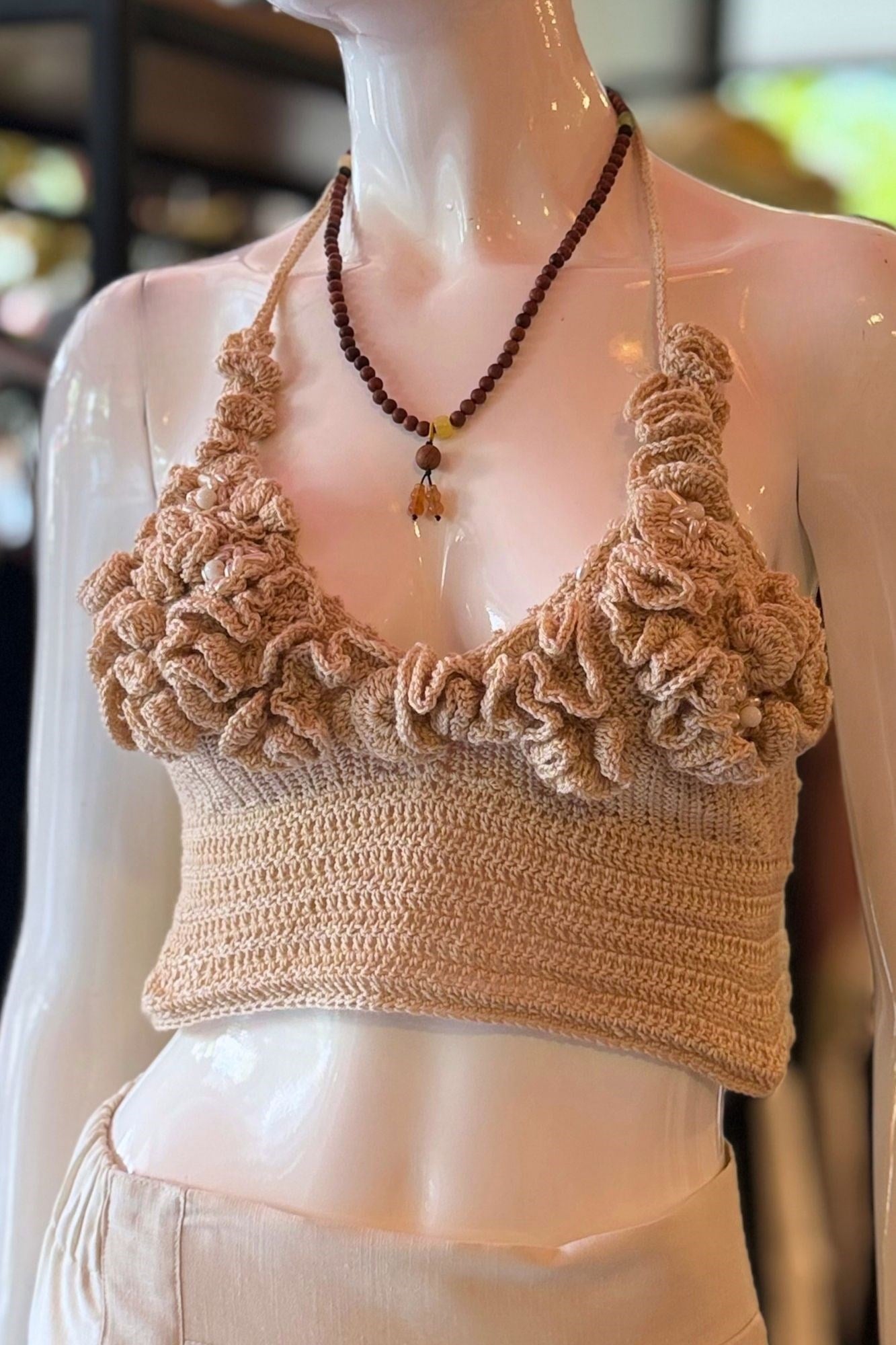 . - Hand Made Boncuk ve Fırfırlı Bustiyer - Vizon 