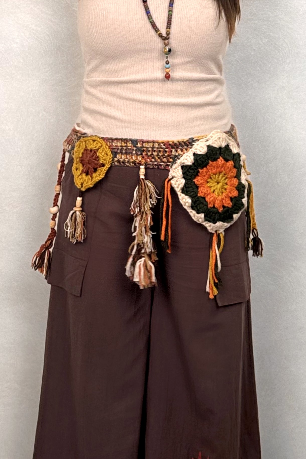 Hand Made Çantalı Örme Kemer - Hardal