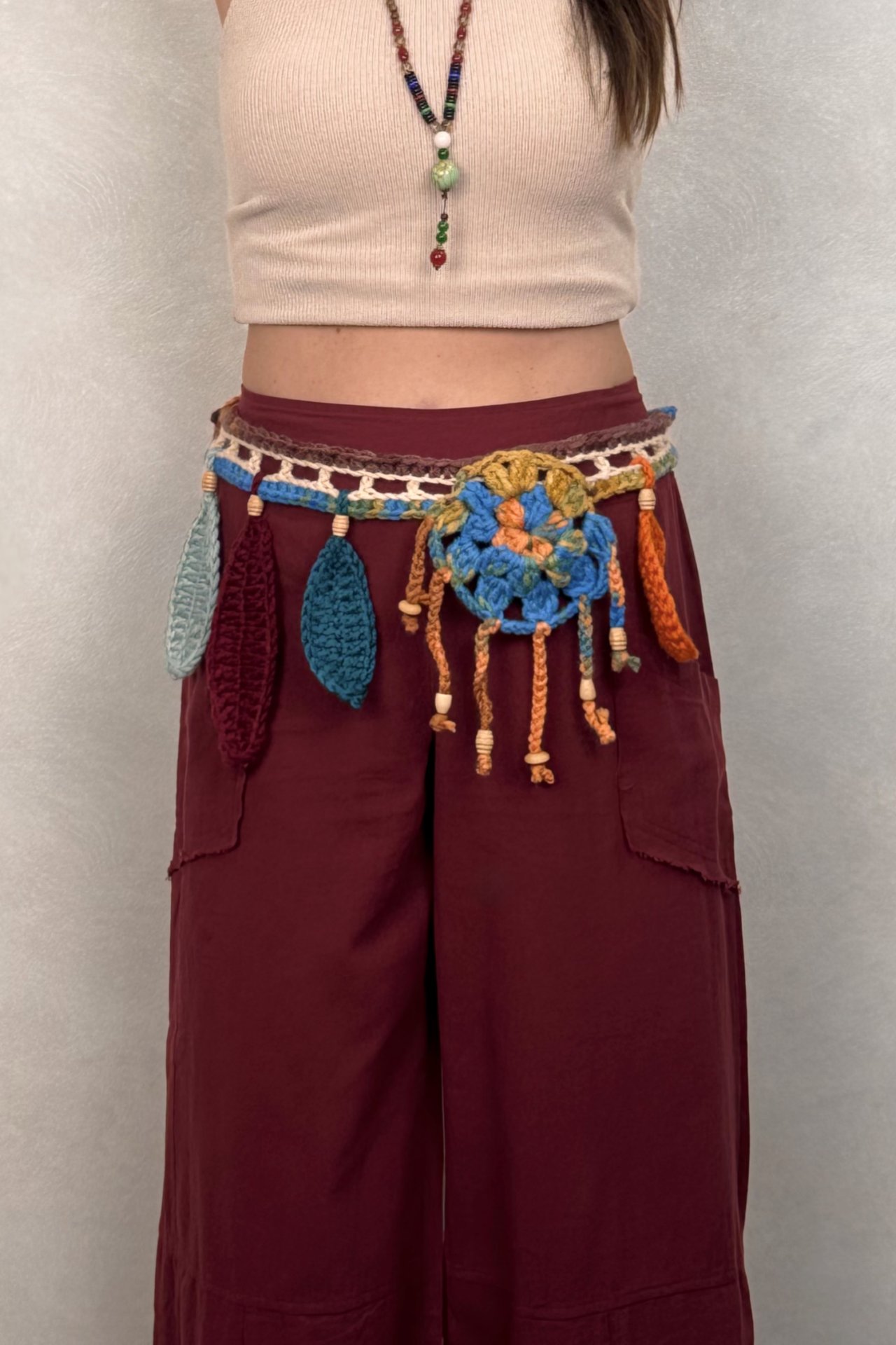 Hand Made Örme Çantalı Kemer - Çok Renkli