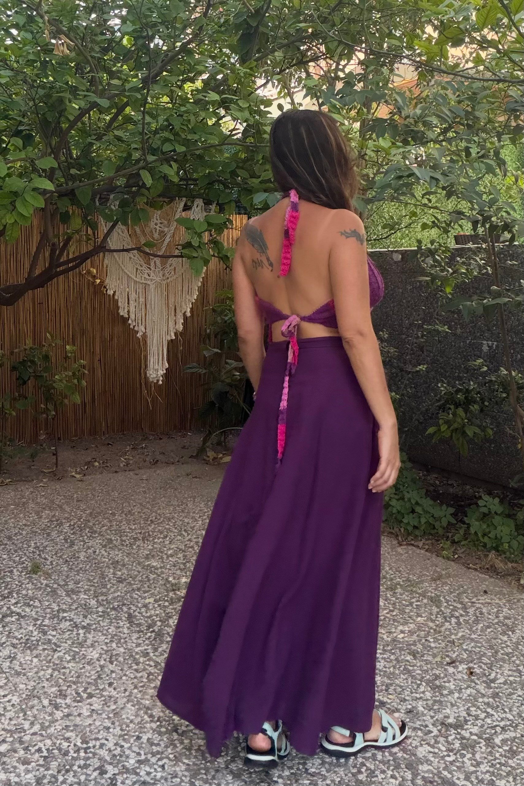 . - İstiridye Bohem Hand Made Crop - Mor Pembe