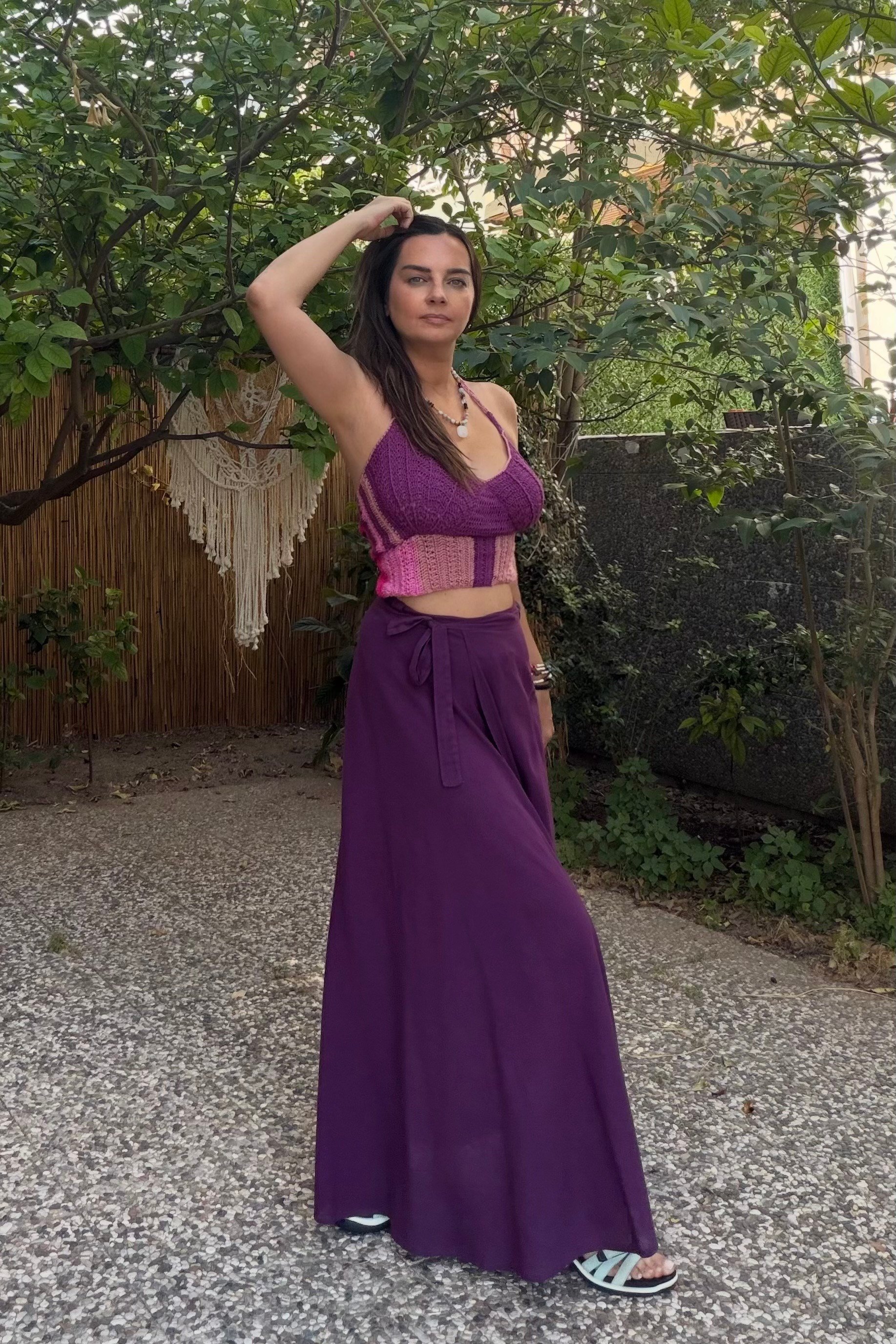 . - İstiridye Bohem Hand Made Crop - Mor Pembe