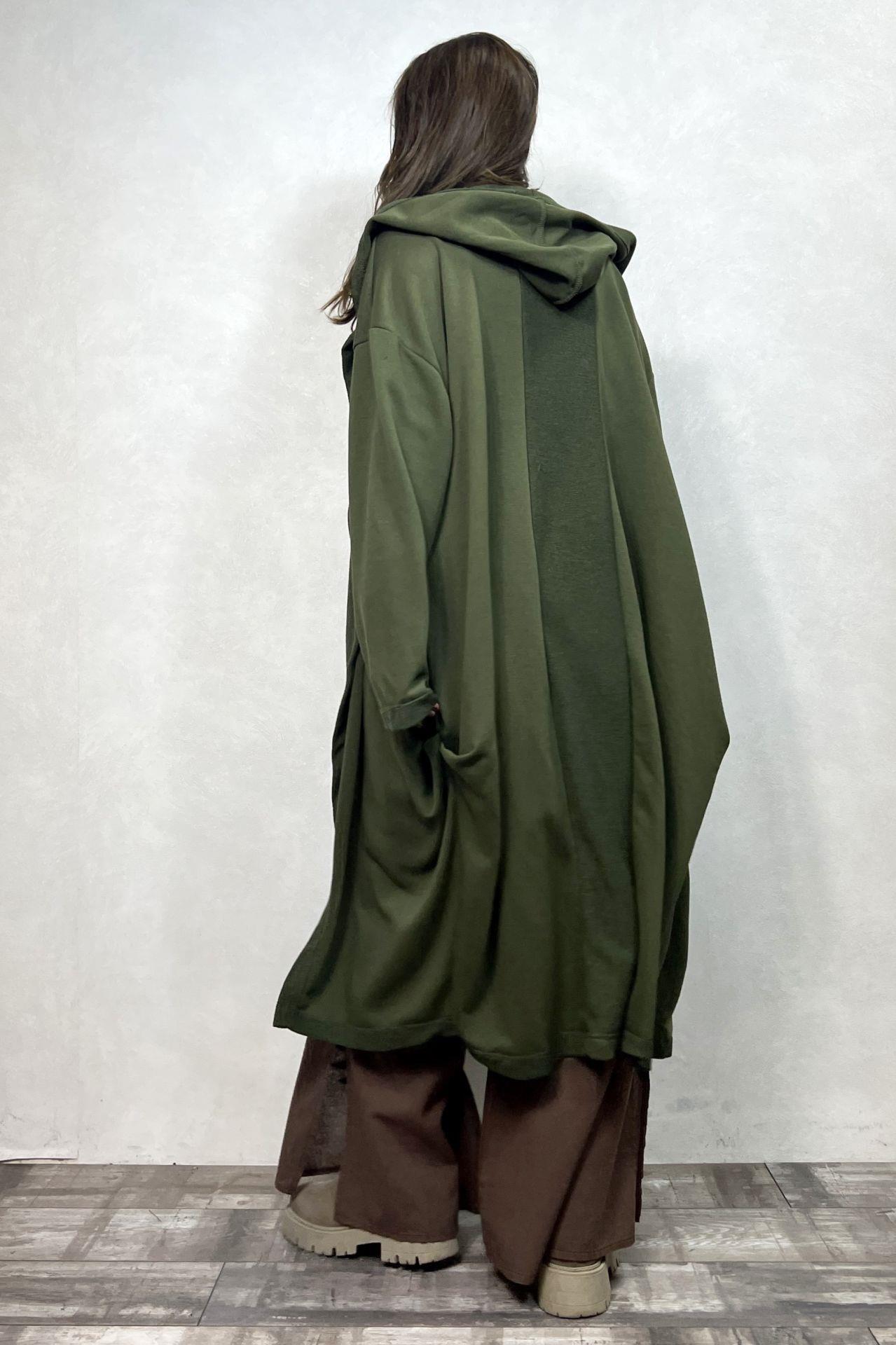 Kapşonlu Salaş Kaftan - Haki