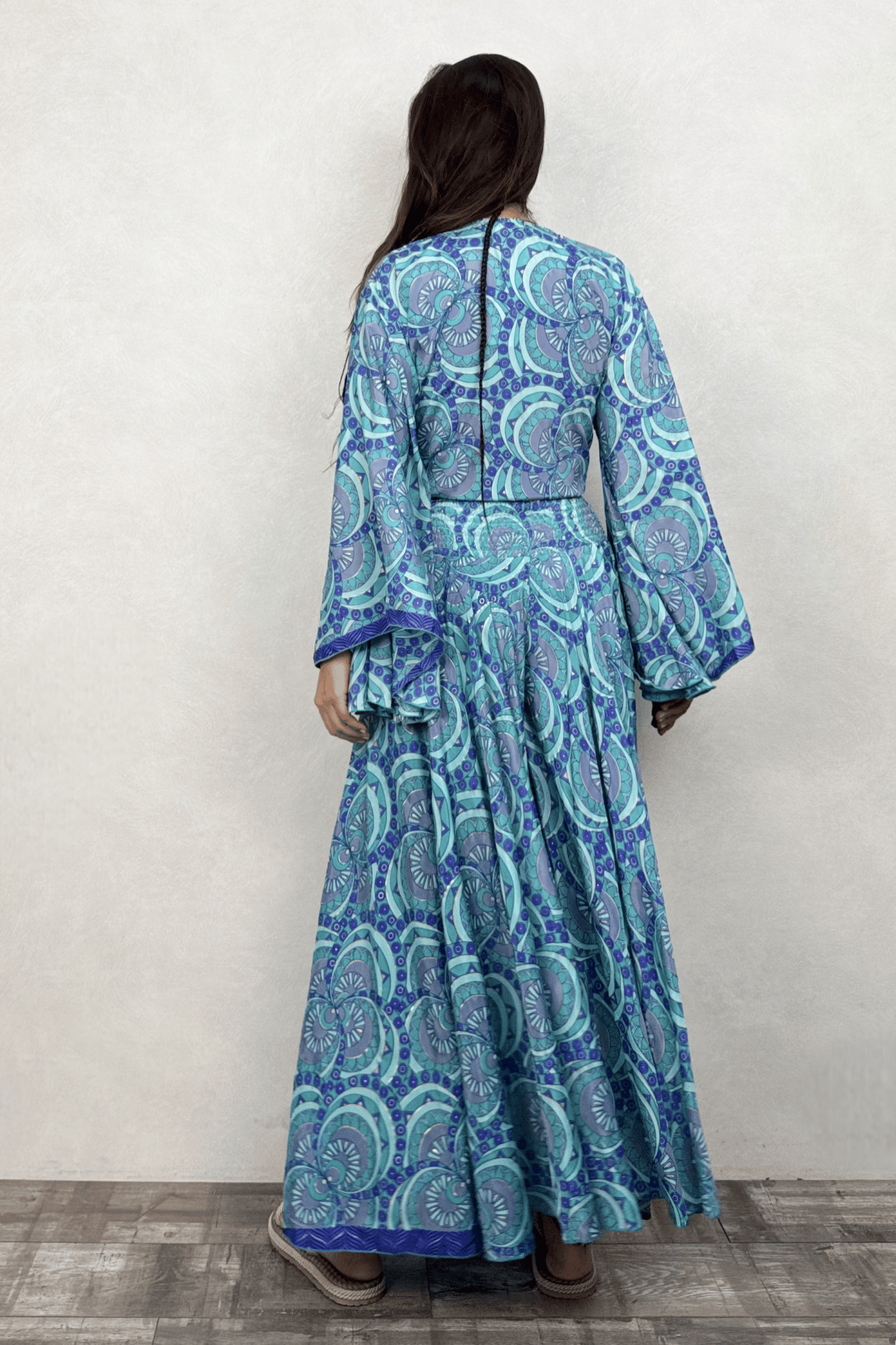 Kimono Kol İpek Bolero Bluz - Mavi Dalga